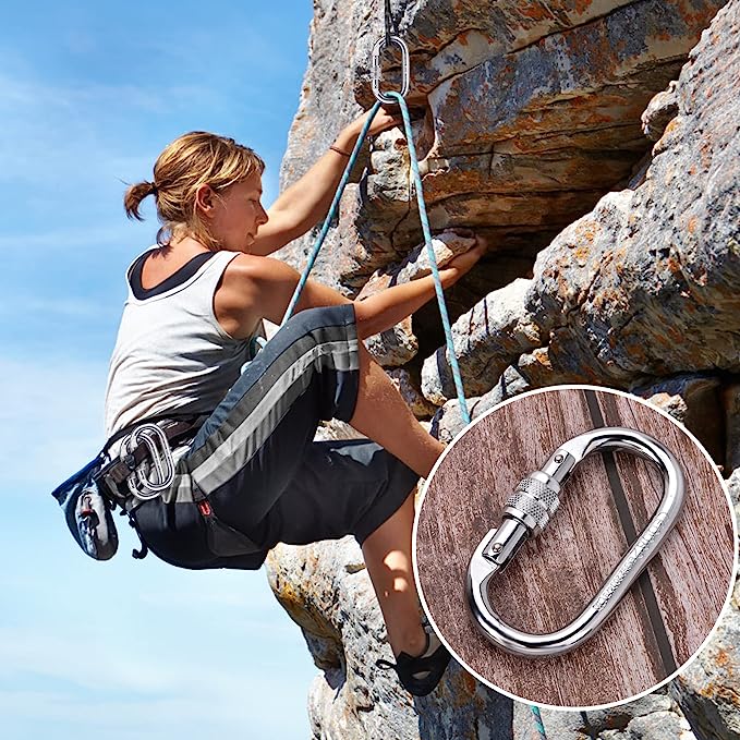 Heavy Duty Carabiner Clip Climbing Carabiner 25kn(5600lbs), Hook with Screwgate Multipurpose for Climbing, Rigging, Ropes, Hammocks (O Shape)