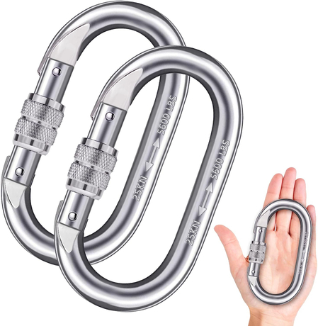 Heavy Duty Carabiner Clip Climbing Carabiner 25kn(5600lbs), Hook with Screwgate Multipurpose for Climbing, Rigging, Ropes, Hammocks (O Shape)