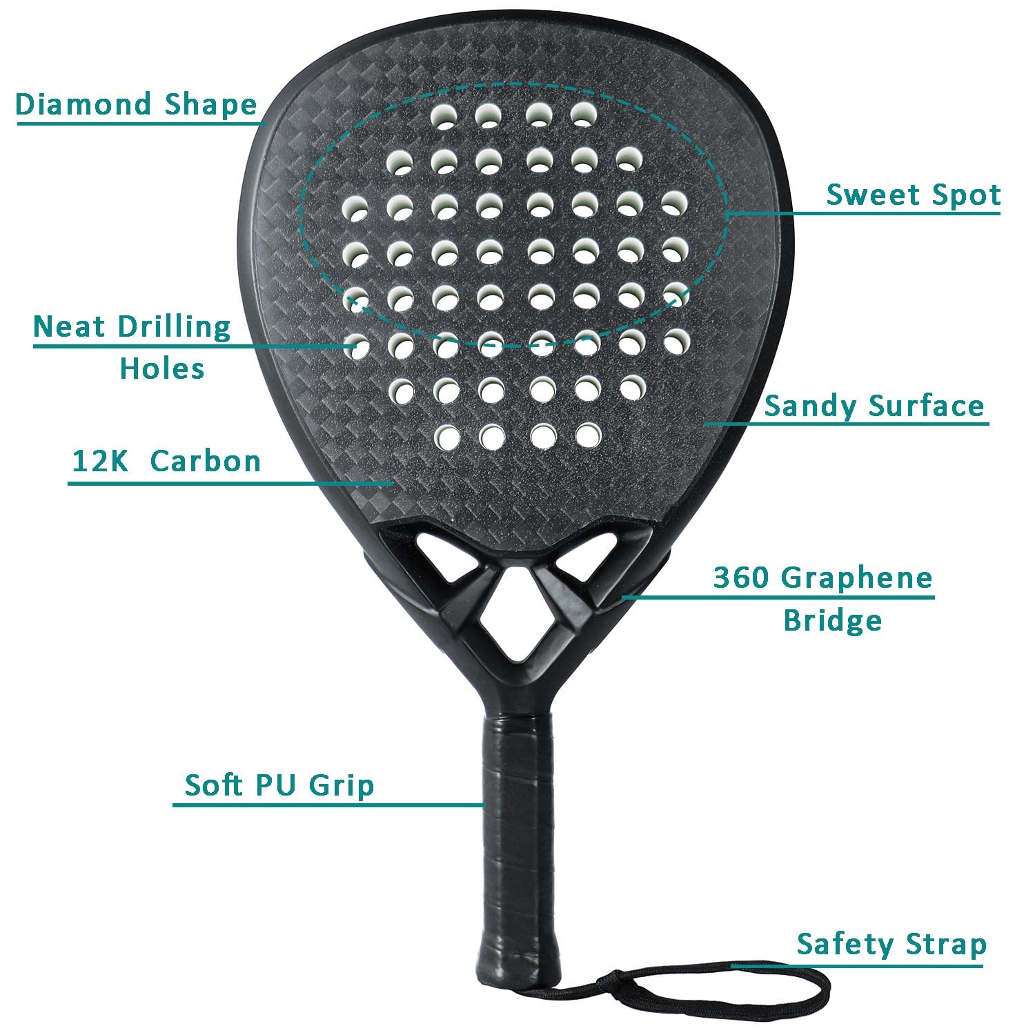 Factory Price Diamond Shape 12K Carbon Fiber Padel Racket Tennis Rackets 38MM Thick EVA 15/17/22