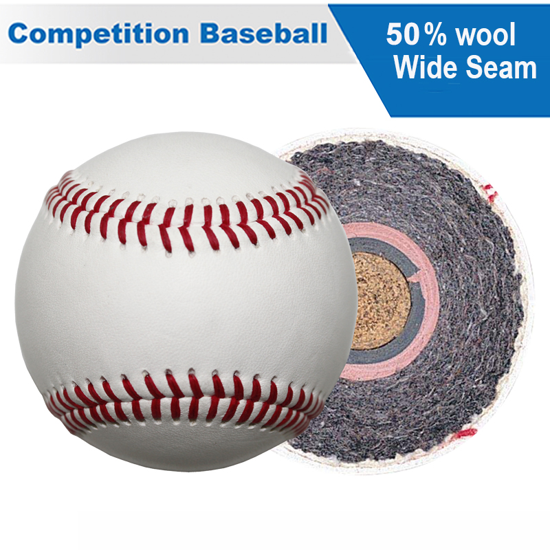 Custom Leather Baseballs 50% Wool Winding Double Cushioned Cork Center Raised Seams Competition Level