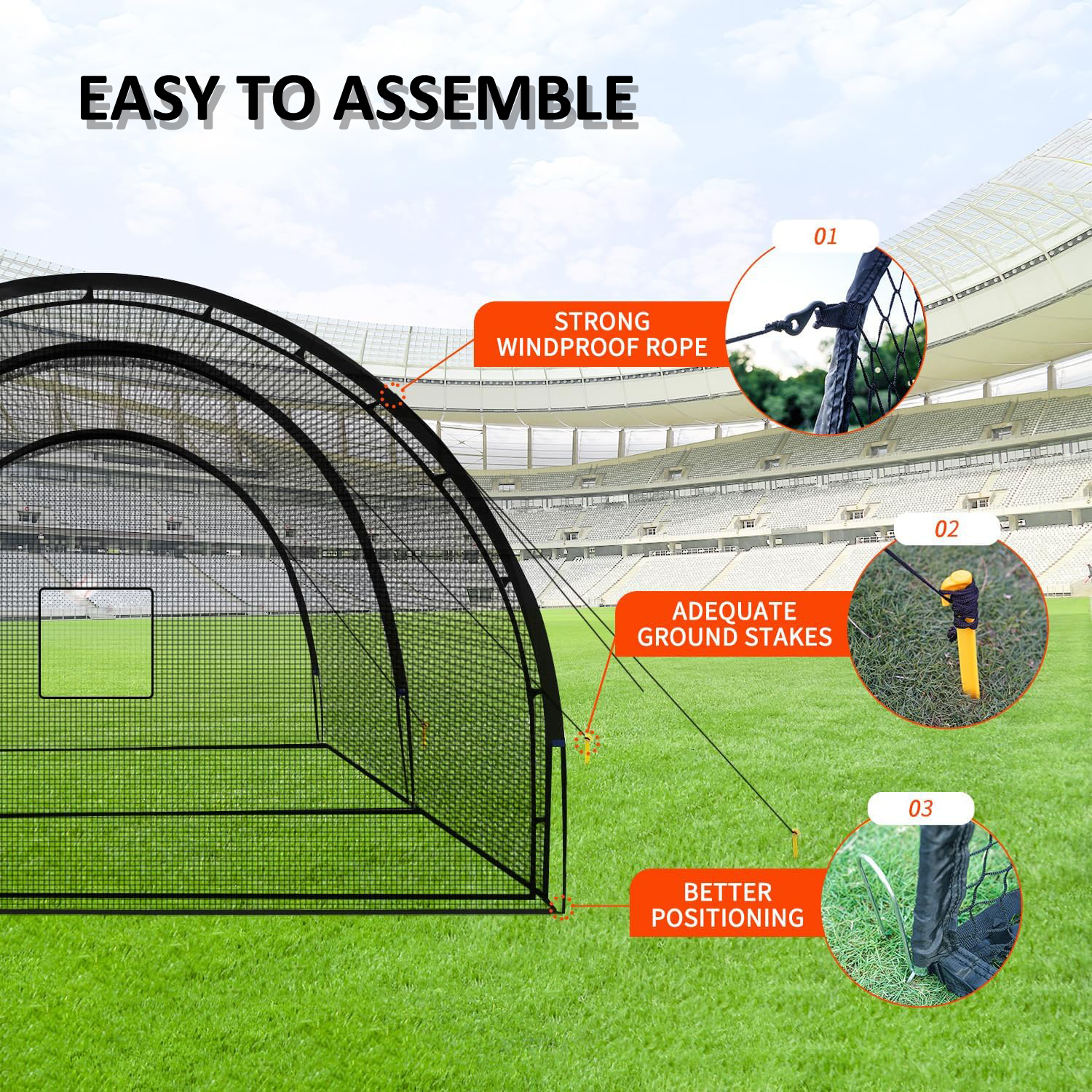 22*12*8FT Baseball and Softball Batting Cage Net Portable with Pitching Machine Hole and Detachable Door for Backyard Outdoor Hitting Practice