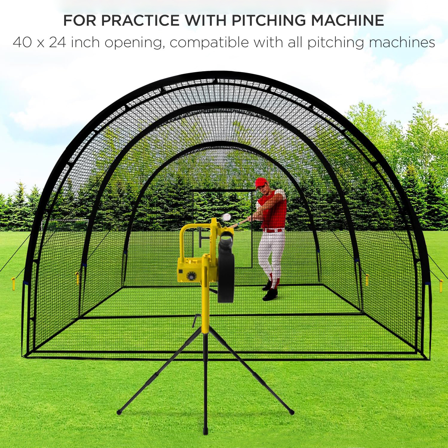 22*12*8FT Baseball and Softball Batting Cage Net Portable with Pitching Machine Hole and Detachable Door for Backyard Outdoor Hitting Practice