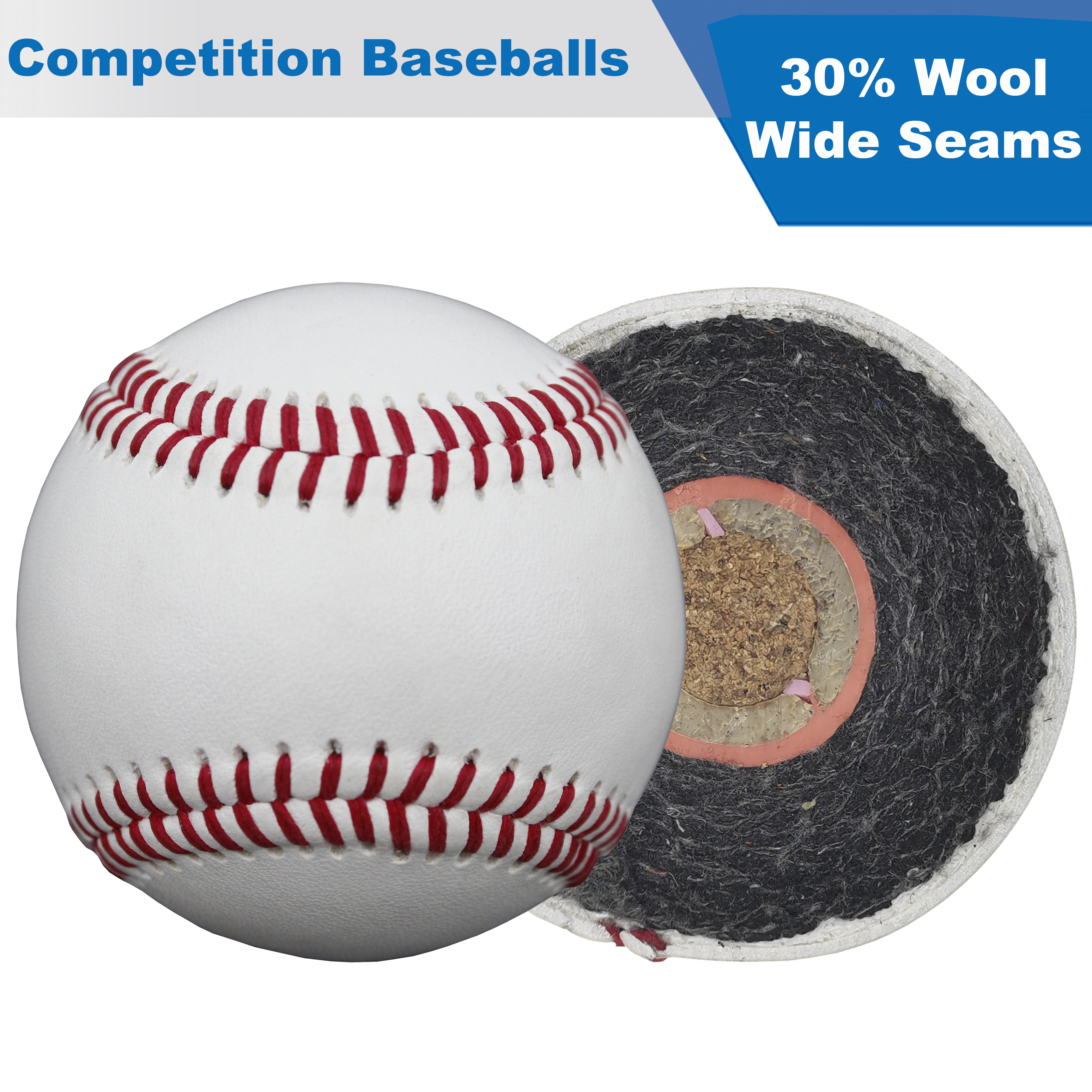 Leather Cover Baseball 30% Wool Winding Double Cushioned Cork Center Games And Practice