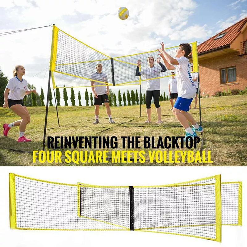 Portable Four Way Beach Volleyball Net Sport Training Net Quick Setup Outdoor Garden Backyard Grass Beach Volleyball Net