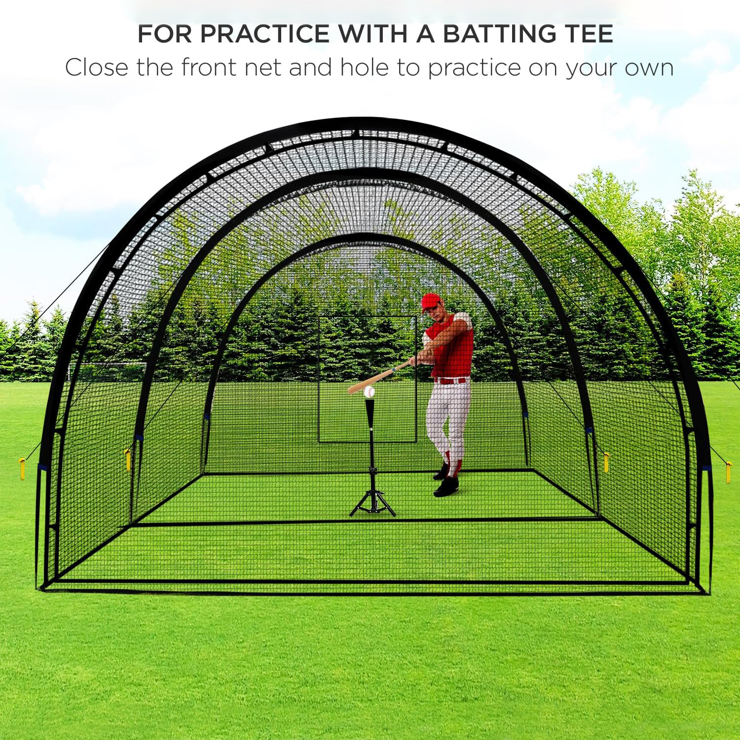 22*12*8FT Baseball and Softball Batting Cage Net Portable with Pitching Machine Hole and Detachable Door for Backyard Outdoor Hitting Practice