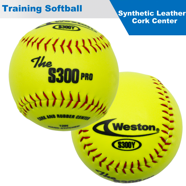 Optic Yellow Synthetic Leather Cover Cork Center Softball Flat Seams Bounce Less For Competition or Practice