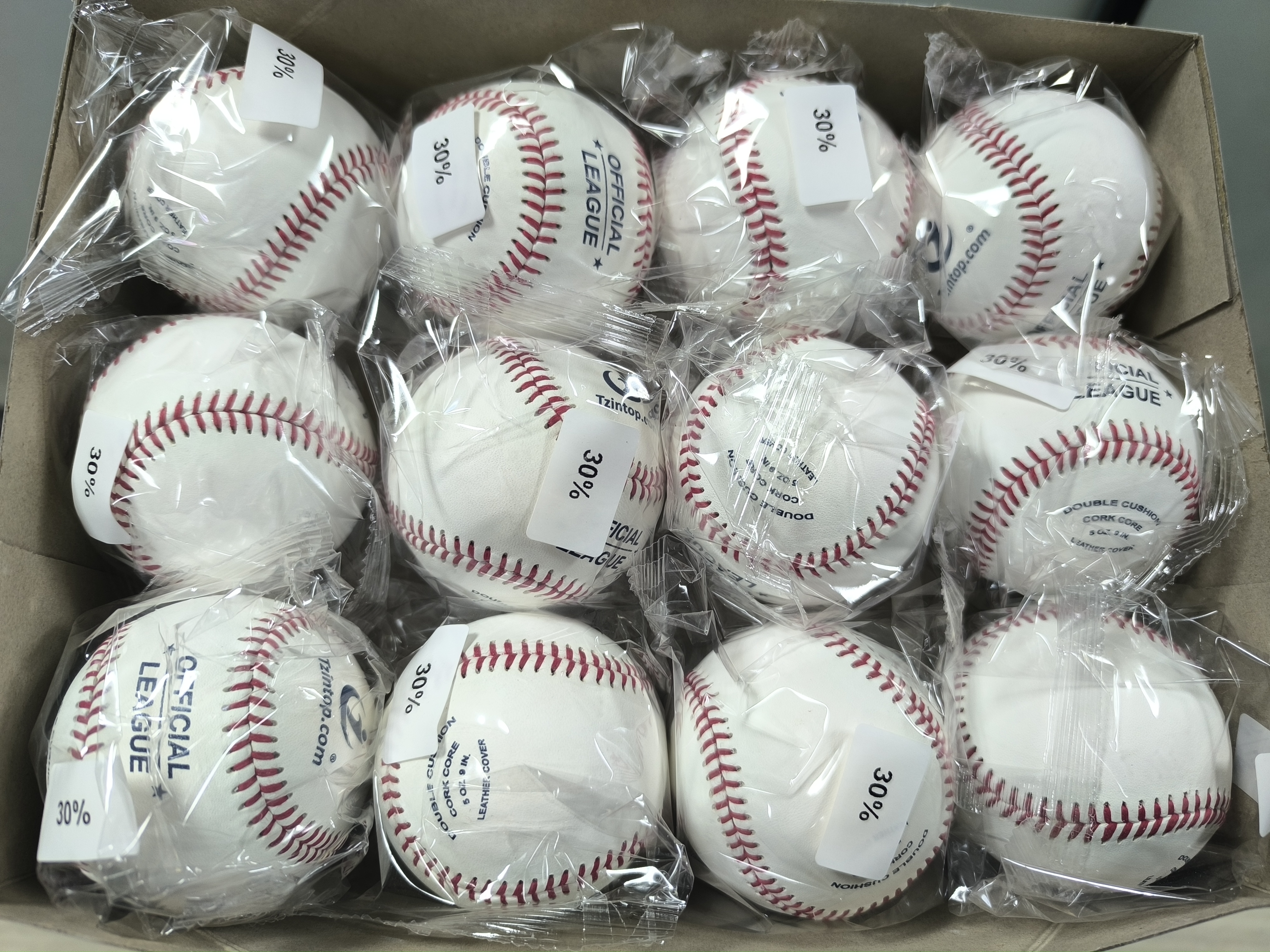 Leather Cover Baseball 30% Wool Winding Double Cushioned Cork Center Games And Practice