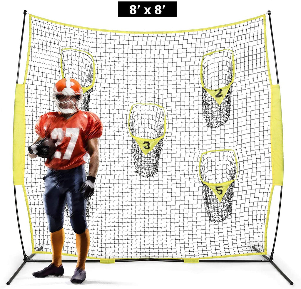 Football Trainer Throwing Net With 5 Target Pockets Baseball Practice Net 7x7FT 8x8FT