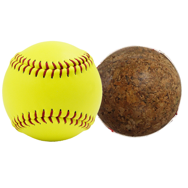 High Quality Customized Logo Printed Wholesale Team Sports Official Durable PK Cork Center Yellow Real Leather Softball